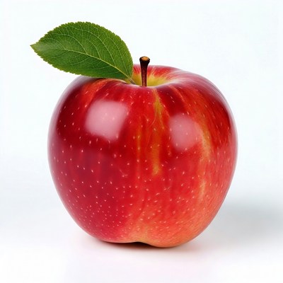 Red apple with green leaf