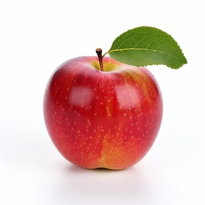 Red apple with green leaf
