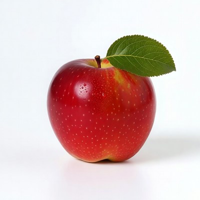 Red apple with green leaf