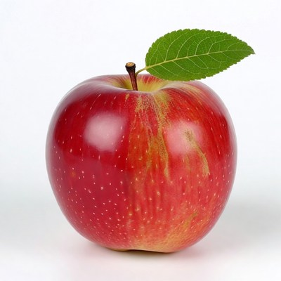 Red apple with green leaf