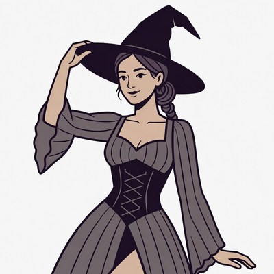 Woman wearing witch hat and dress