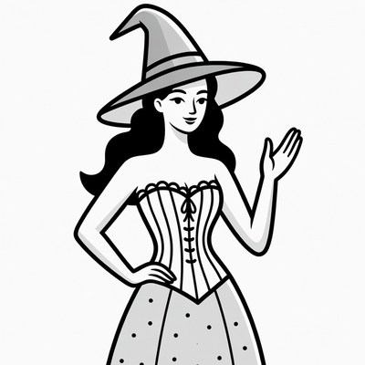 Witch waving in black outline