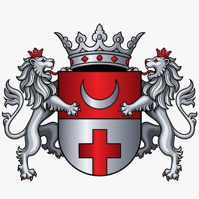 Heraldic Shield with Lions and Crescent