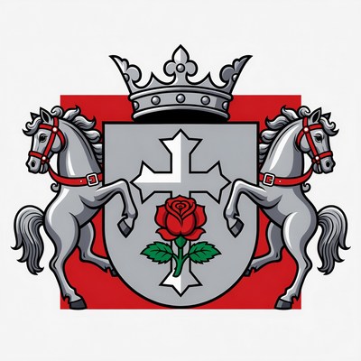 Coat of Arms with Horses and Rose Cross