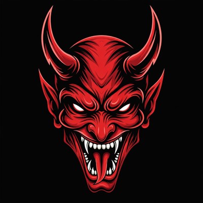 Roaring Red Demon Head Illustration