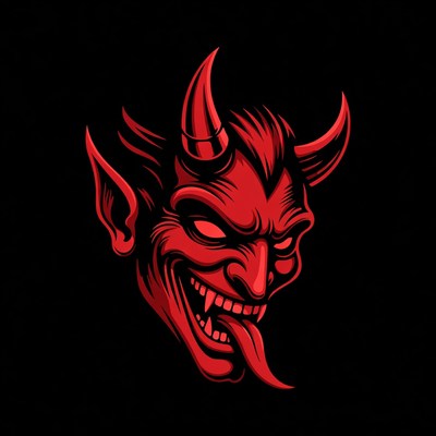 Grinning Red Demon Face