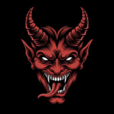 Fierce Red Demon Face Illustration