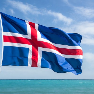 Icelandic Flag Waving by Ocean