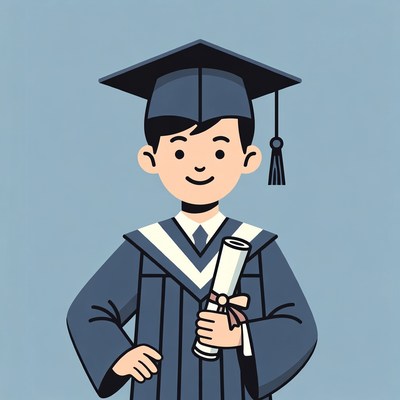 Boy in graduation gown holding diploma