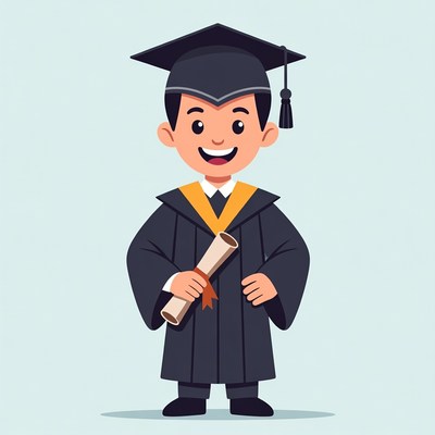 Cartoon boy in graduation gown