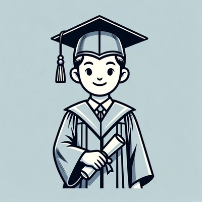 Boy in graduation gown holding diploma
