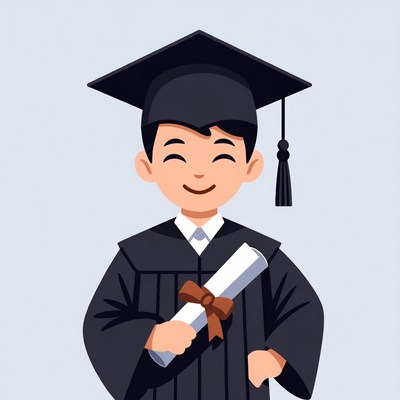 Asian boy in graduation gown holding diploma