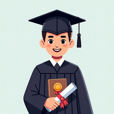 Graduated boy holding diploma and medal