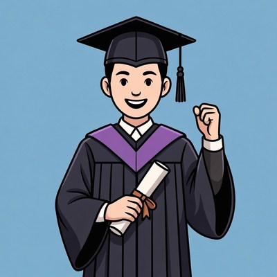Asian graduate boy celebrating with diploma
