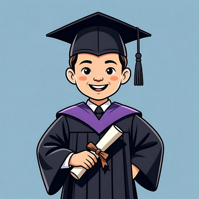 Boy in graduation gown holding diploma