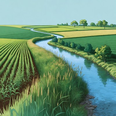 River winding through green fields