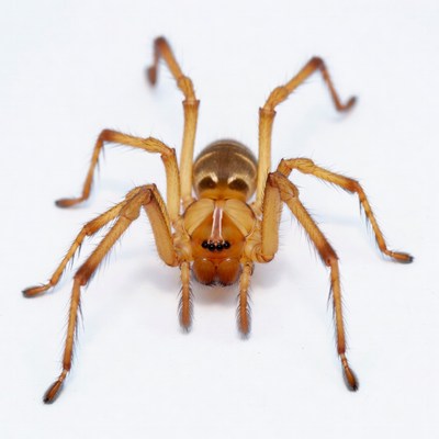 Orange wolf spider on white background