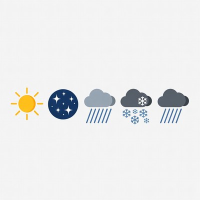 Weather Icons: Sun, Stars, Rain, Snow