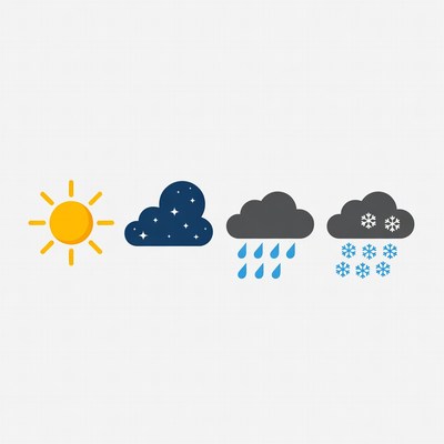 Weather Icons: Sun, Cloudy, Rain, Snow