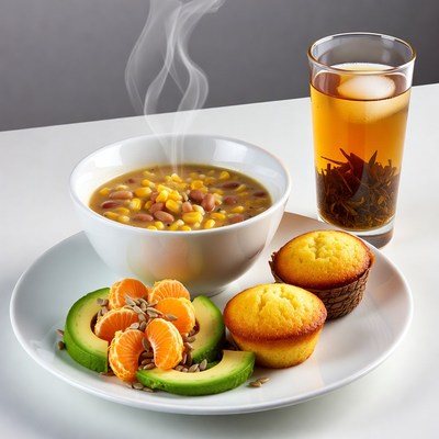 Corn Bean Soup with Muffins and Tea