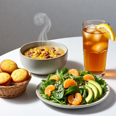 Corn Bean Soup with Salad and Cornbread