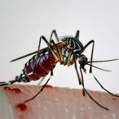 Mosquito biting human skin