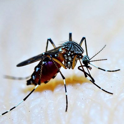 Closeup of spotted mosquito on white background