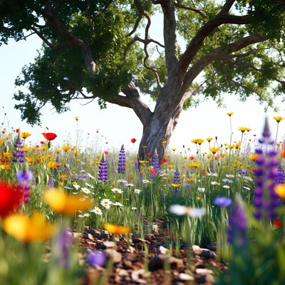 Large Tree in Wildflower Meadow