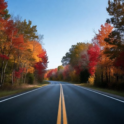 Curvy road through autumn forest