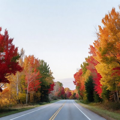 Autumn Road Lined with Colorful Trees