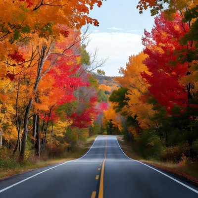 Autumn Road Through Colorful Trees