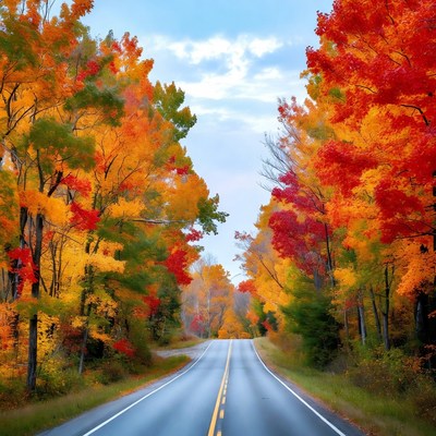 Autumn Trees Lining Country Road