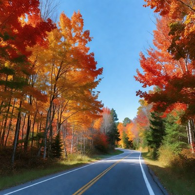 Autumn Road Through Red Maple Trees