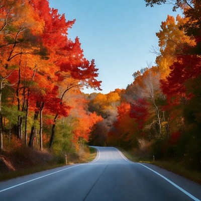 Curvy road through autumn forest