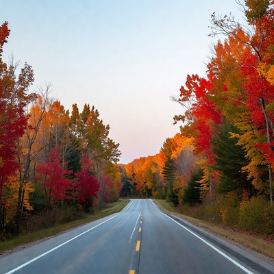 Autumn Road Lined with Colorful Trees
