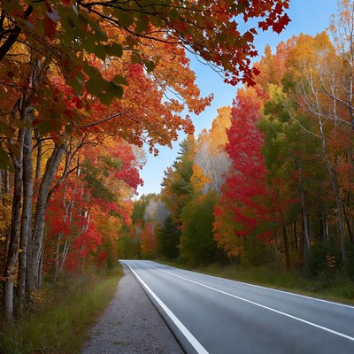 Autumn Road Through Colorful Forest