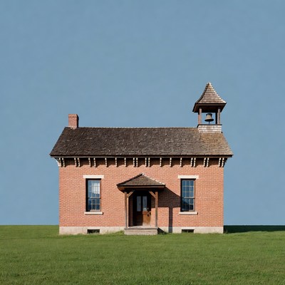 Red Brick One-Room Schoolhouse in Field