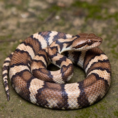 Brown Banded Snake Coiled on Rock
