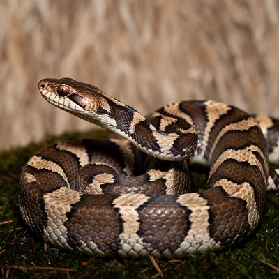 Keelback Snake on Moss