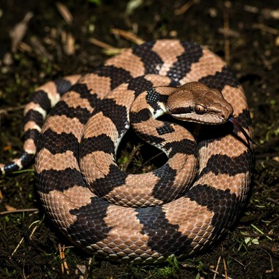Coiled Brown Striped Snake