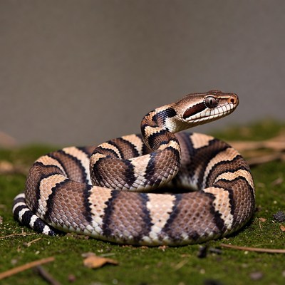 Coiled Keelback Snake on Moss