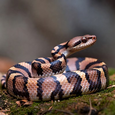 Coiled Brown Snake on Moss