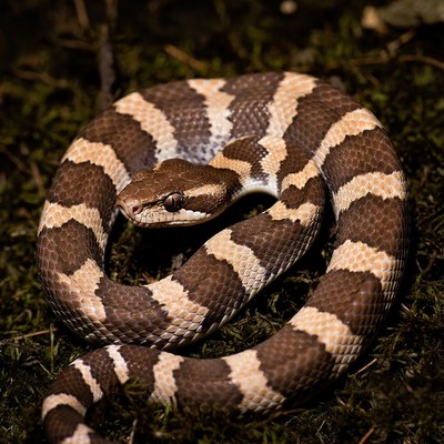 Coiled Brown Snake on Moss