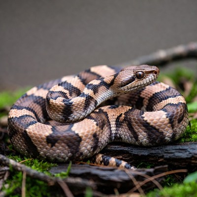 Coiled Brown Snake on Moss