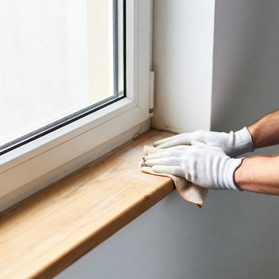Man cleaning window sill