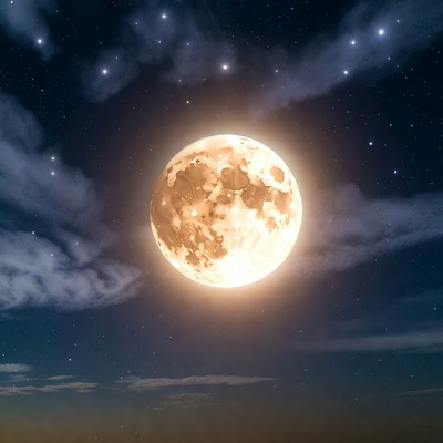 Bright Full Moon in Starry Night Sky