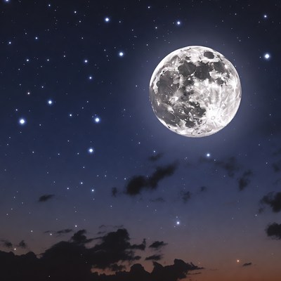 Full Moon with Stars and Clouds