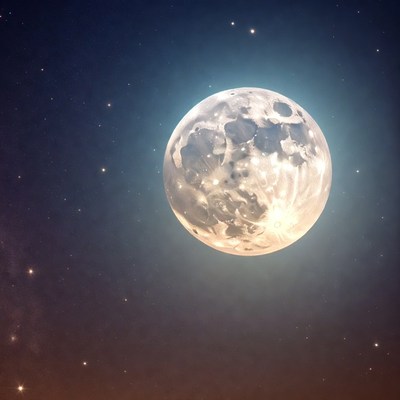Glowing Full Moon in Starry Night Sky