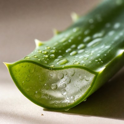 Fresh aloe vera leaf with water droplets