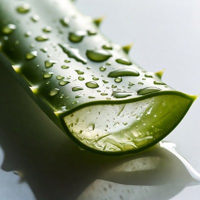 Fresh aloe vera leaf with water droplets